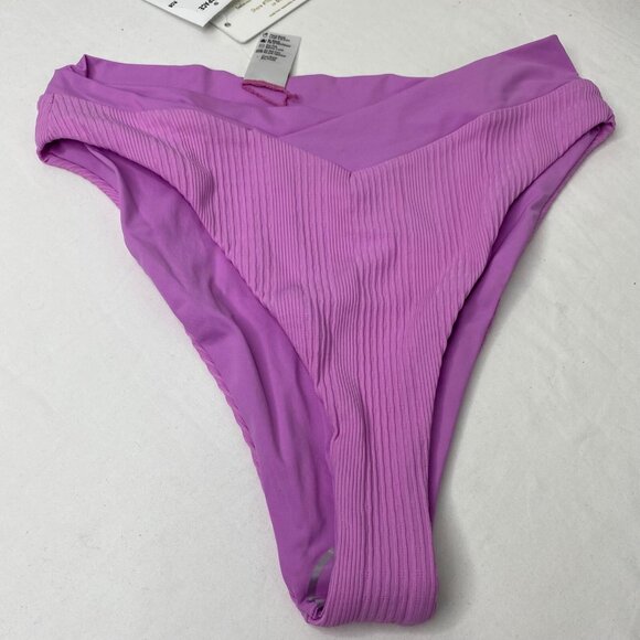 L*Space Women's $99 Pointelle Rib Court Bikini Swim Bottom Pink Size L - Picture 1 of 7